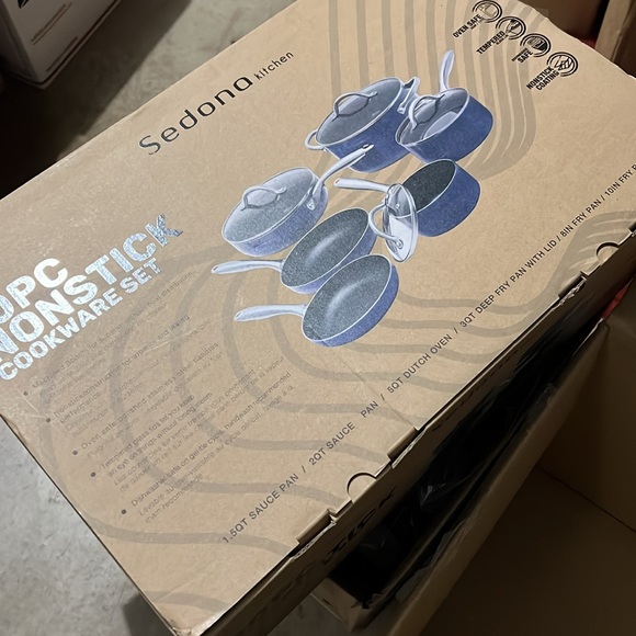 NWT Sedona 10-Piece Non-Stick Cookware Set with Tempered Glass Lid, NEW in Box - Picture 6 of 8